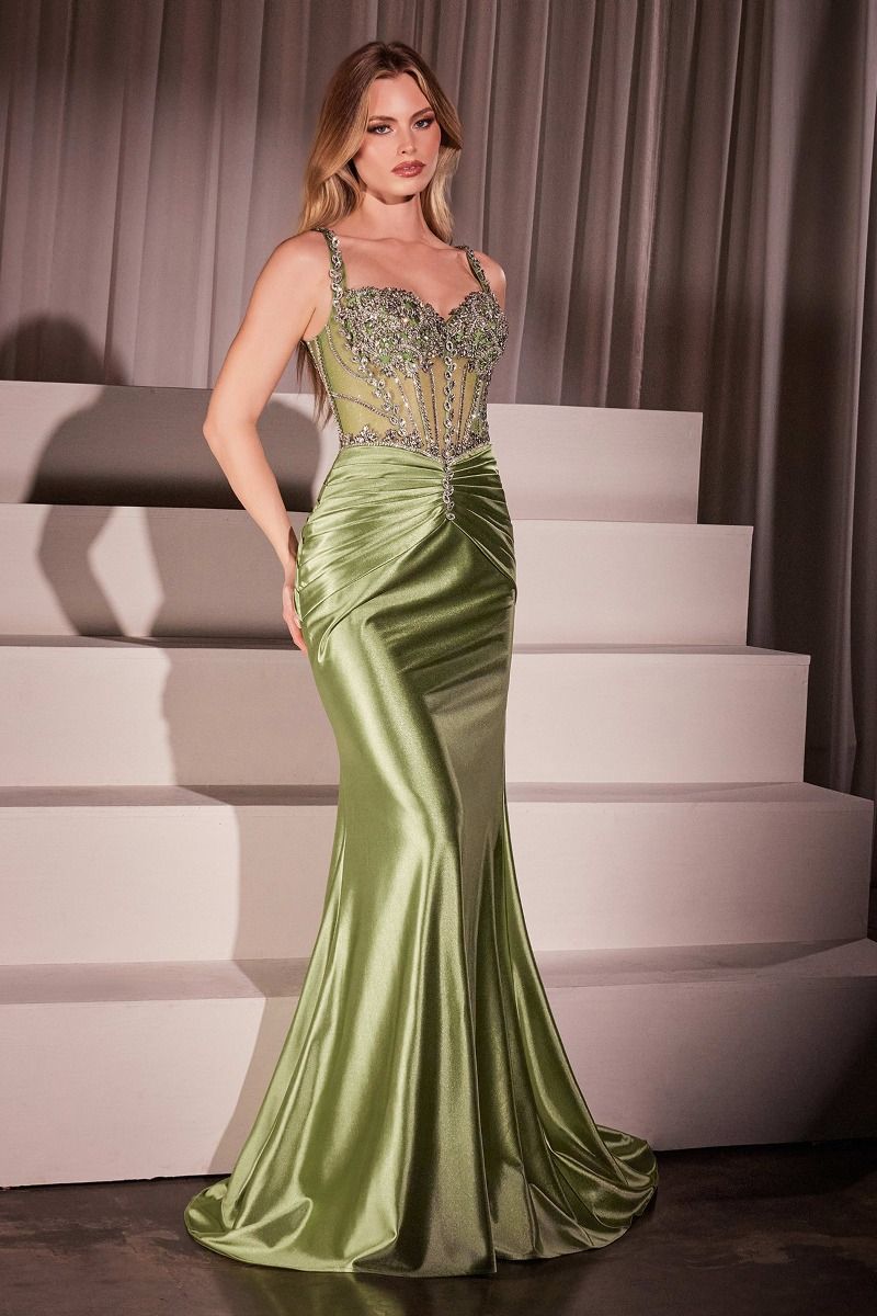 Crystal Embellishment & Soft Stretch Satin Gown - 4 New Colors