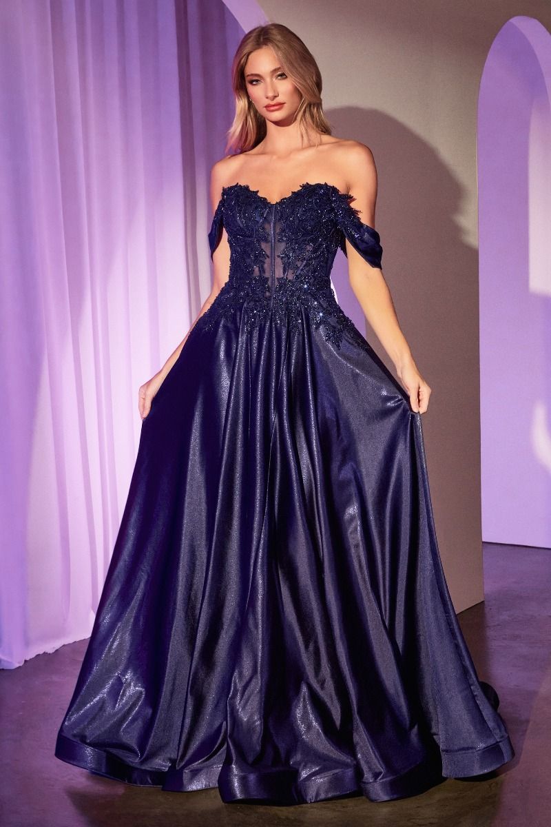 Off The Shoulder Lace & Satin A-Line Dress - 5 Colors Available