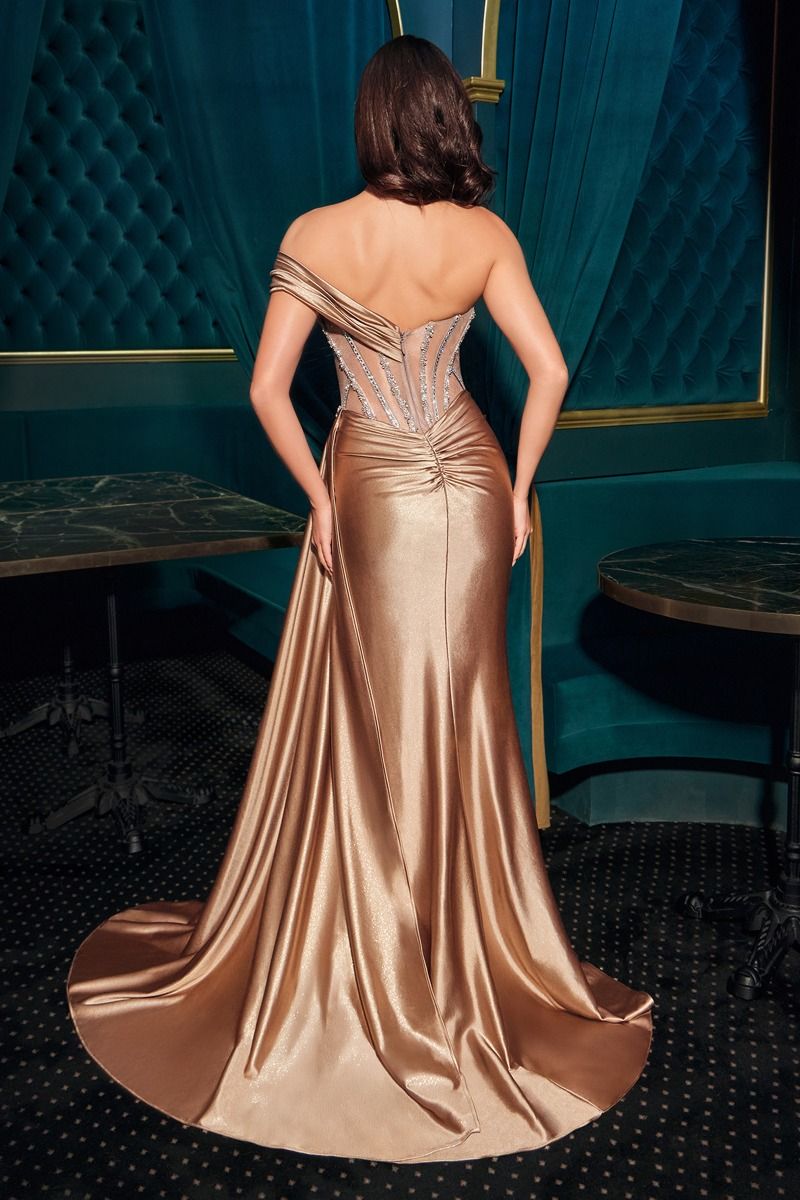 One Off-The-Shoulder Sweetheart Satin Stretch Gown