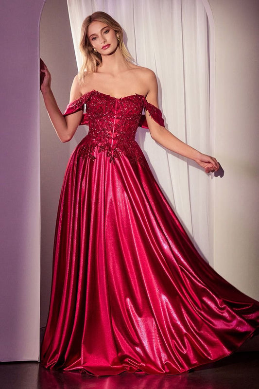 Off The Shoulder Lace & Satin A-Line Dress - 5 Colors Available
