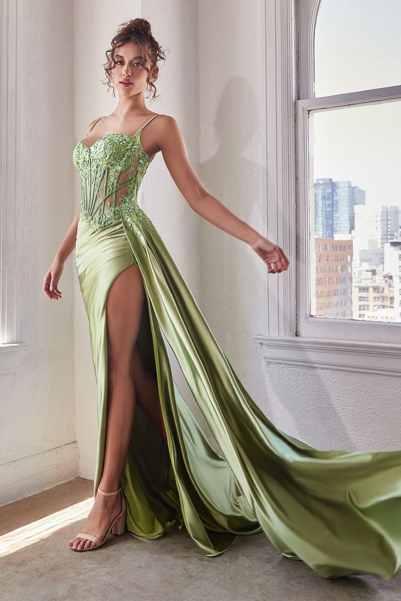 Embellished Lace & Satin Fitted Gown - 7 Colors Available