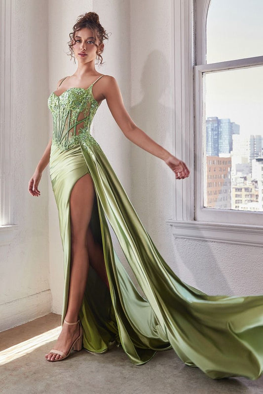 Embellished Lace & Satin Fitted Gown - 7 Colors Available