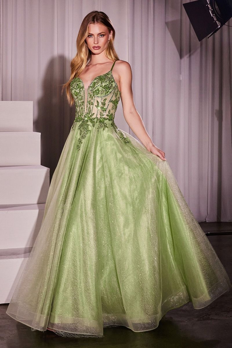 A-Line Layered Tulle Gown With Lace Embellished Bodice