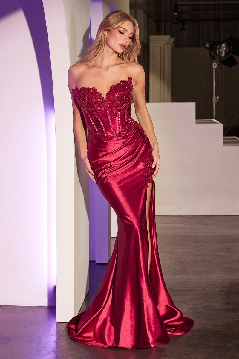 Strapless Lace-Appliqued Corset Bodice Gown - 8 Colors Available
