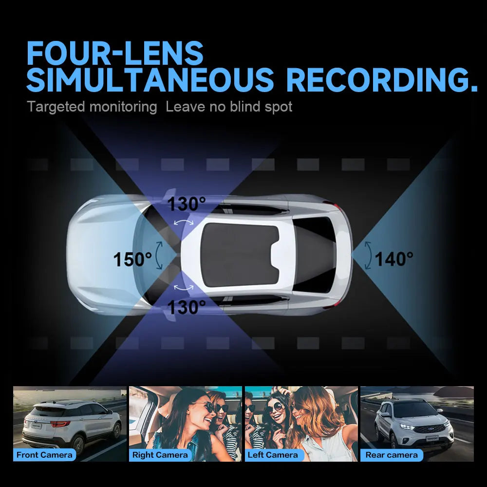 A365 4-Channel 360° Dash Cam | Front Left Right Rear GPS WiFi Free 64GB