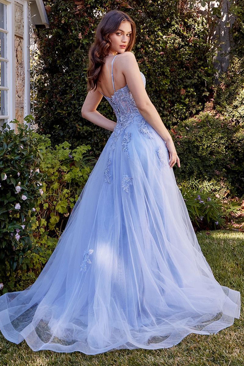Lace Appliqued A-Line Layered Tulle Gown - Style 2