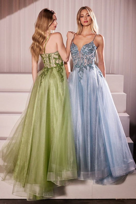 A-Line Layered Tulle Gown With Lace Embellished Bodice