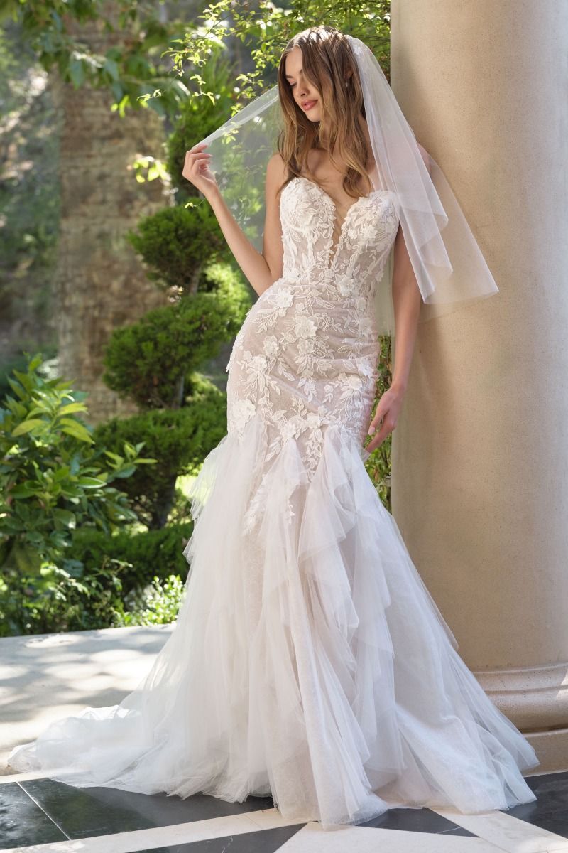 3D Floral Lace Embroidery With Layered Skirt